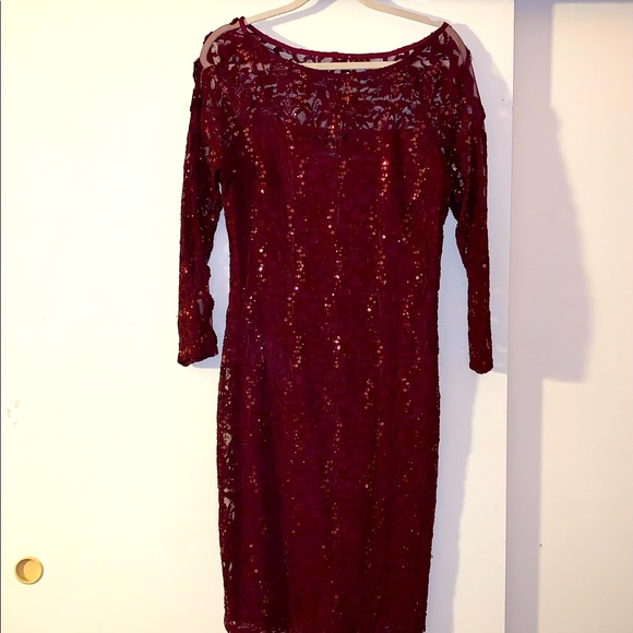 candalite | Dresses | Red Sequin Dress In Burgundy Size | Poshmark